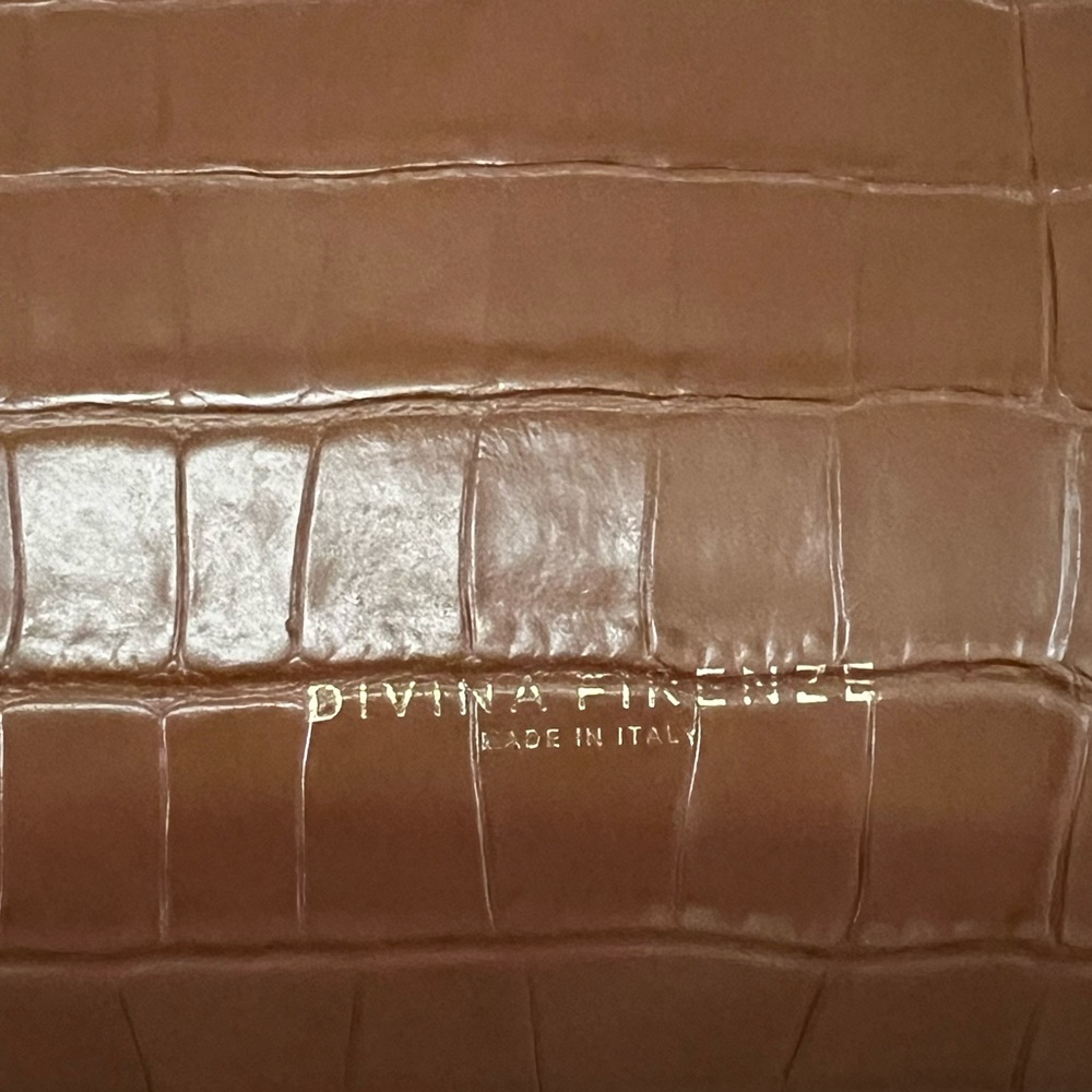 Divina Firenze  Brown Tan Leather Crocodile Embossed Handbag Purse - Picture 9 of 9